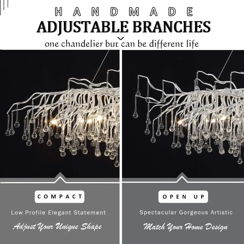 Silver metallic decorbites modern chrome crystal chandelier with adjustable arms and crystal orbs for living room lamp package