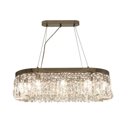 Modern chrome oval island lamp with 10 head brushed nickel frame and cascading crystal prisms 220v-240v 110v-120v