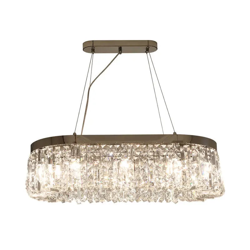 Modern chrome oval island lamp with 10 head brushed nickel frame and cascading crystal prisms 220v-240v 110v-120v