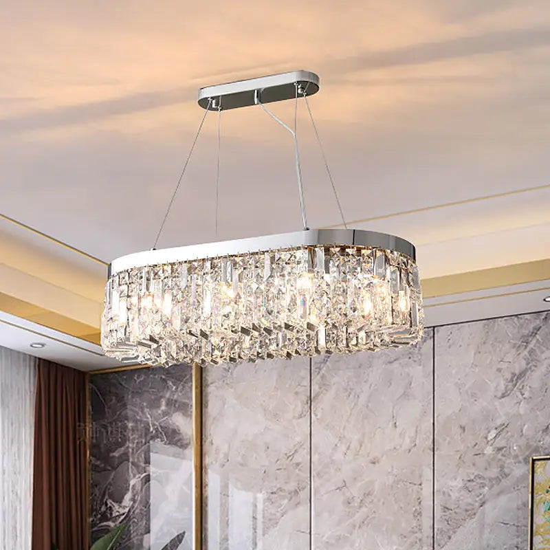 Decorbites modern chrome oval island lamp with crystal accents 10 head pendant light 220v-240v 110v-120v for dining room