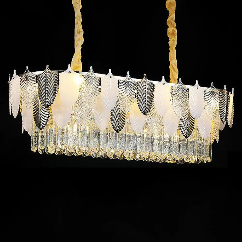 Elegant DecorBites™ modern ceiling light with layered white and black feather glass and clear crystal droplets suspension