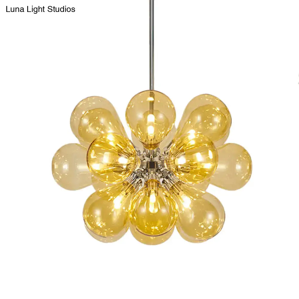 Decorbites modern cognac glass bubble chandelier with golden amber stained glass globes and chrome finish 110v-120v