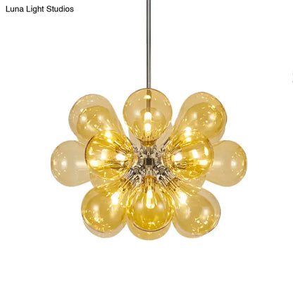 Decorbites modern cognac glass bubble chandelier with golden amber stained glass globes and chrome finish 110v-120v