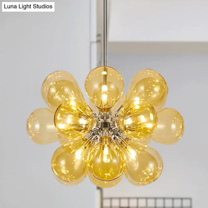 DecorBites™ modern cognac glass bubble chandelier with 18 amber tinted stained glass bulbs 110v-120v hanging light fixture