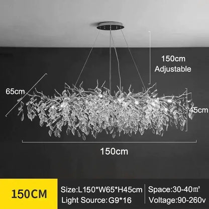 DecorBites™ modern crystal ceiling chandelier with 150cm adjustable LED branches and leaves for living room lighting