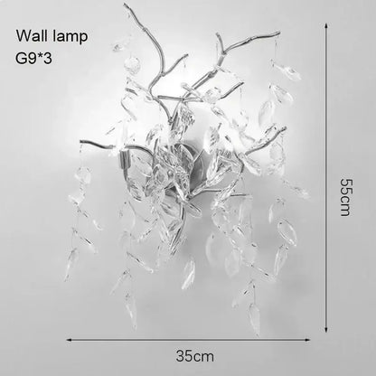 DecorBites™ modern crystal branch-style wall lamp with clear glass droplets and metallic arms for living room lighting