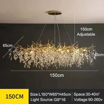 Gold-toned DecorBites™ modern crystal ceiling chandelier with cascading crystal leaves for contemporary living rooms