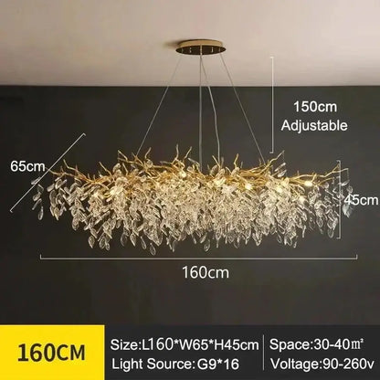DecorBites™ modern crystal ceiling chandelier with gold-toned crystal leaves for stylish living room interiors