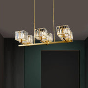 Gold-toned decorbites modern crystal island pendant light with clear prisms 6 bulbs compatible with led incandescent fluorescent 110v-120v 220v-240v ceiling light