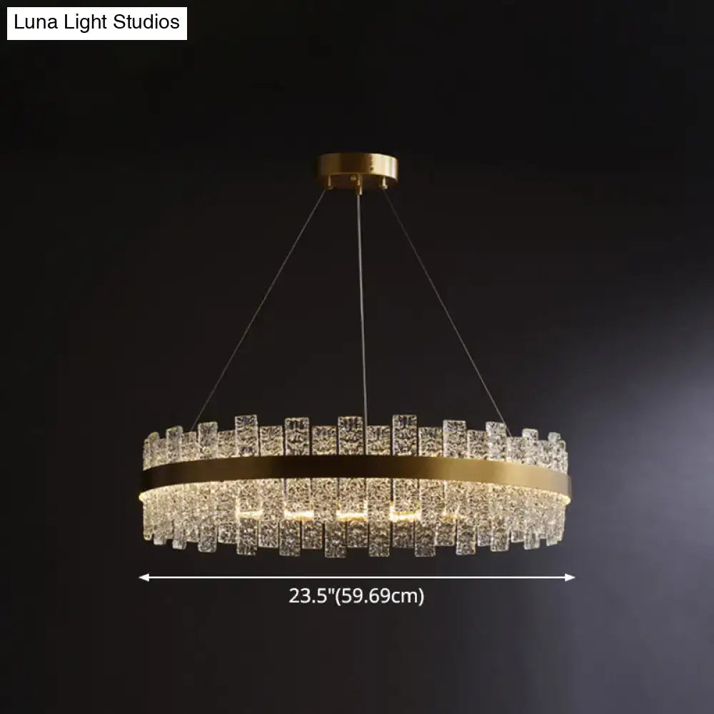 DecorBites™ modern crystal loop pendant light with brass plated finish and cascading rectangular crystals