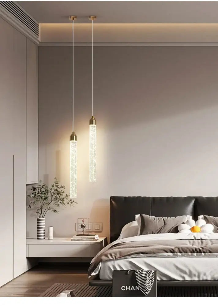 DecorBites™ modern crystal pendant light with gold fixtures featuring clear glass and sparkling crystals
