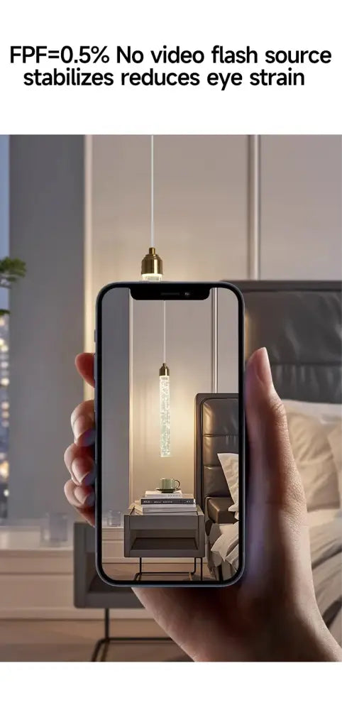 DecorBites modern crystal pendant light with gold fixtures and clear glass housing an internal led strip pendant light