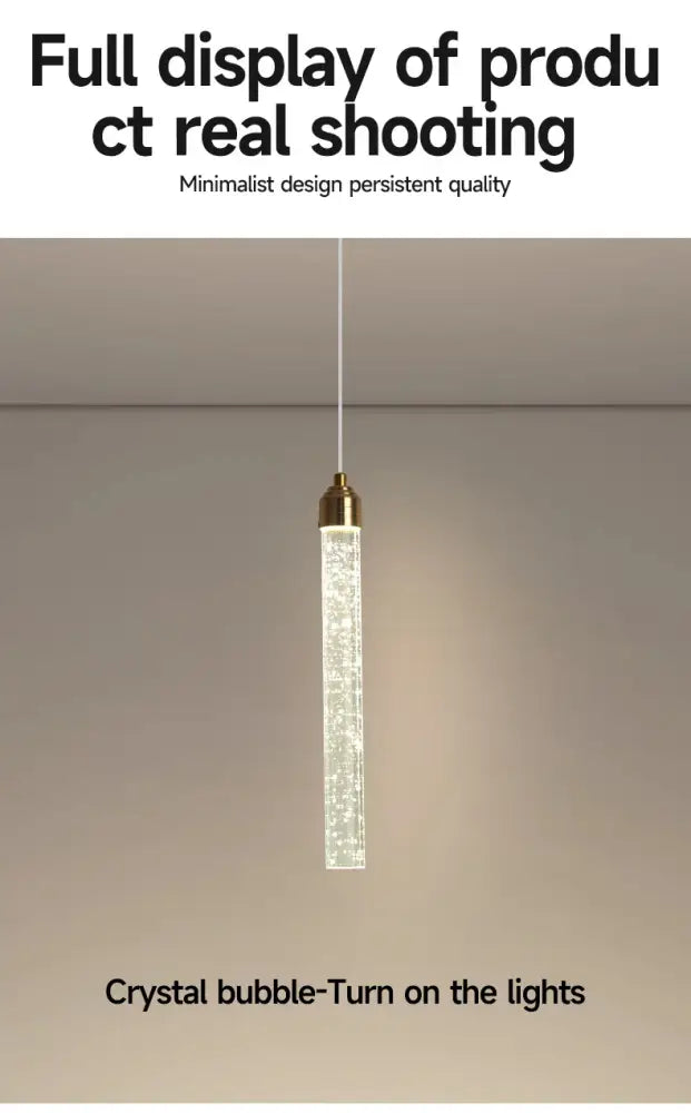 DecorBites™ modern crystal pendant light with brass gold fixtures and translucent bubble body emits soft illumination