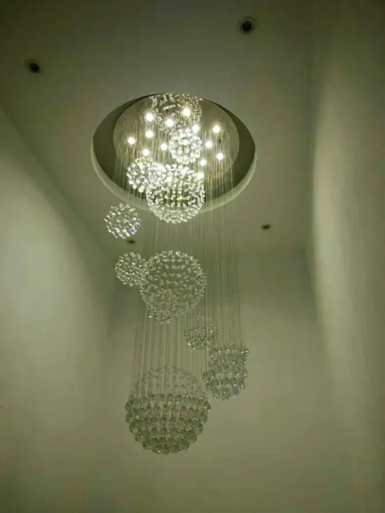 DecorBites™ modern crystal chandelier with 13 lights featuring clear glass beads and led bulbs for high ceiling spaces