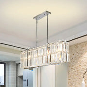 Rectangular decorbites™ modern crystal rod island pendant with five lights chrome and chrome-finished metal frame