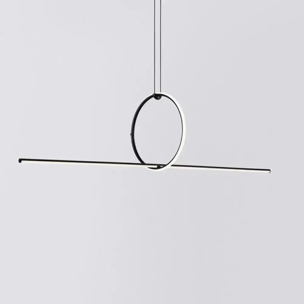 DecorBites modern designer line art black metallic ceiling light with minimalist circular ring for dining room island lighting