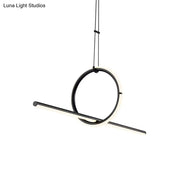 Decorbites modern designer line art black metallic ceiling light with circular frame and led for dining room island lighting