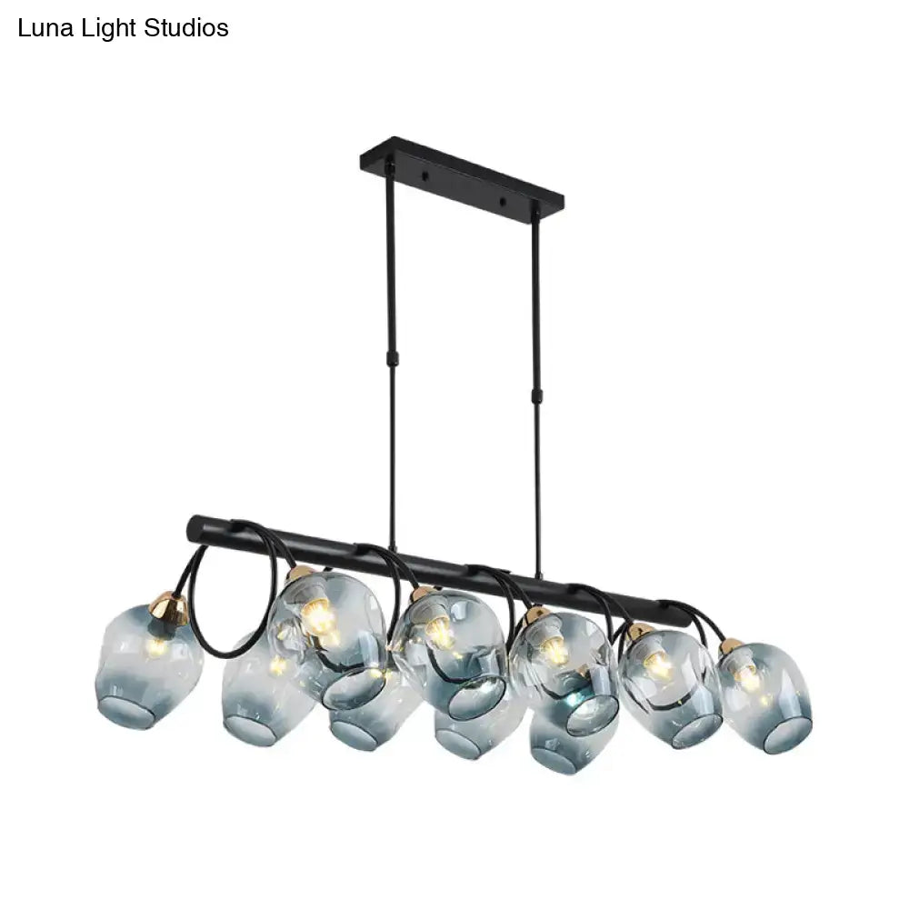 DecorBites modern black metal island light with six frosted blue glass globes for wine cup island lighting