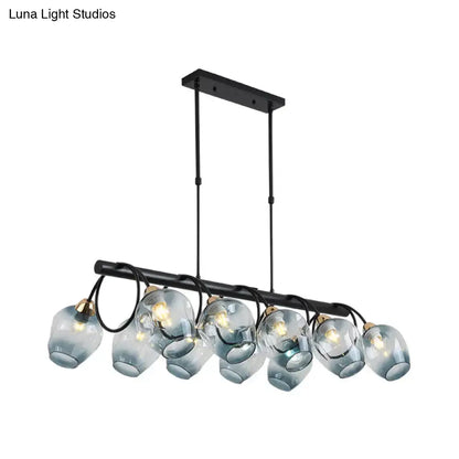 DecorBites modern black metal island light with six frosted blue glass globes for wine cup island lighting