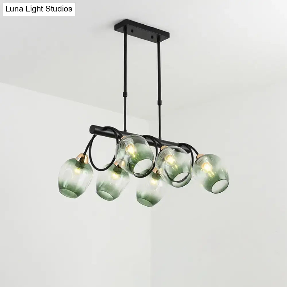 Modern black metal island light with five translucent green glass globes from decorbites wine cup island light series