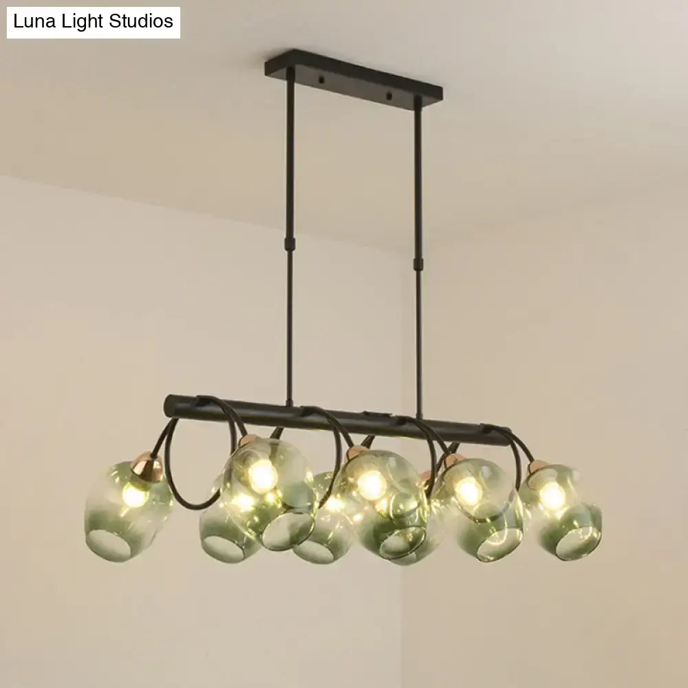 DecorBites™ modern black metal island light with six translucent green glass wine cup shades for cup island light use