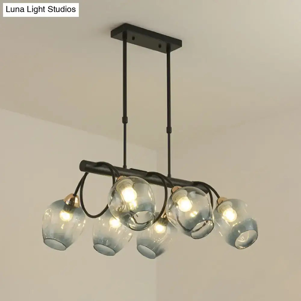 Decorbites modern industrial island light with five frosted glass globes on black metal frame wine cup island light