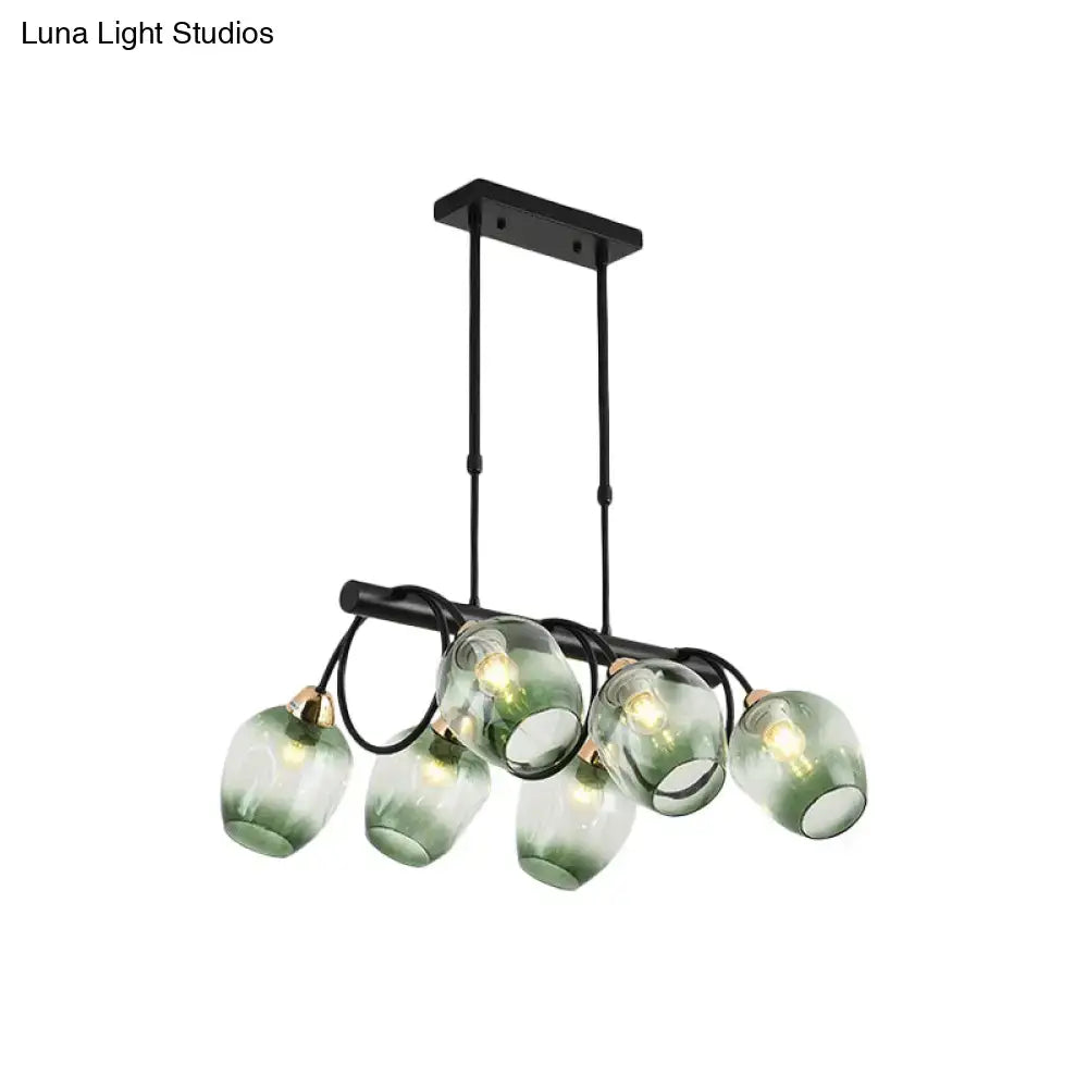 Decorbites modern black metal wine cup island light with five translucent green glass globe shades in cup island light design