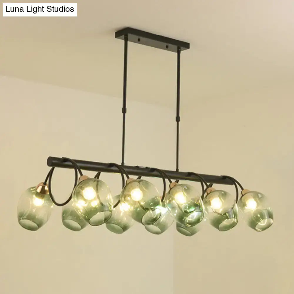 DecorBites modern black metal wine cup island light with six translucent green glass globe shades for cup island lighting