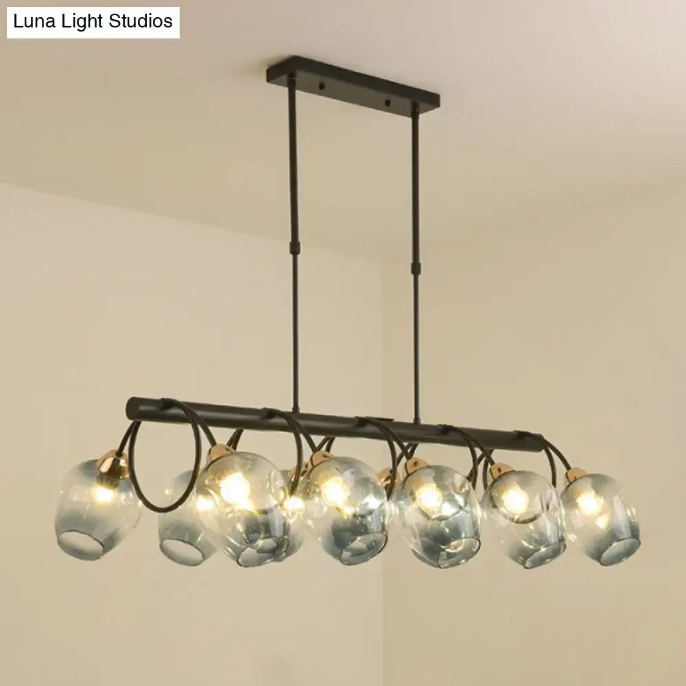 DecorBites™ modern black metal island light with six frosted glass globe shades for wine cup island lighting