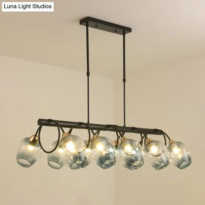 DecorBites™ modern black metal island light with six frosted glass globe shades for wine cup island lighting