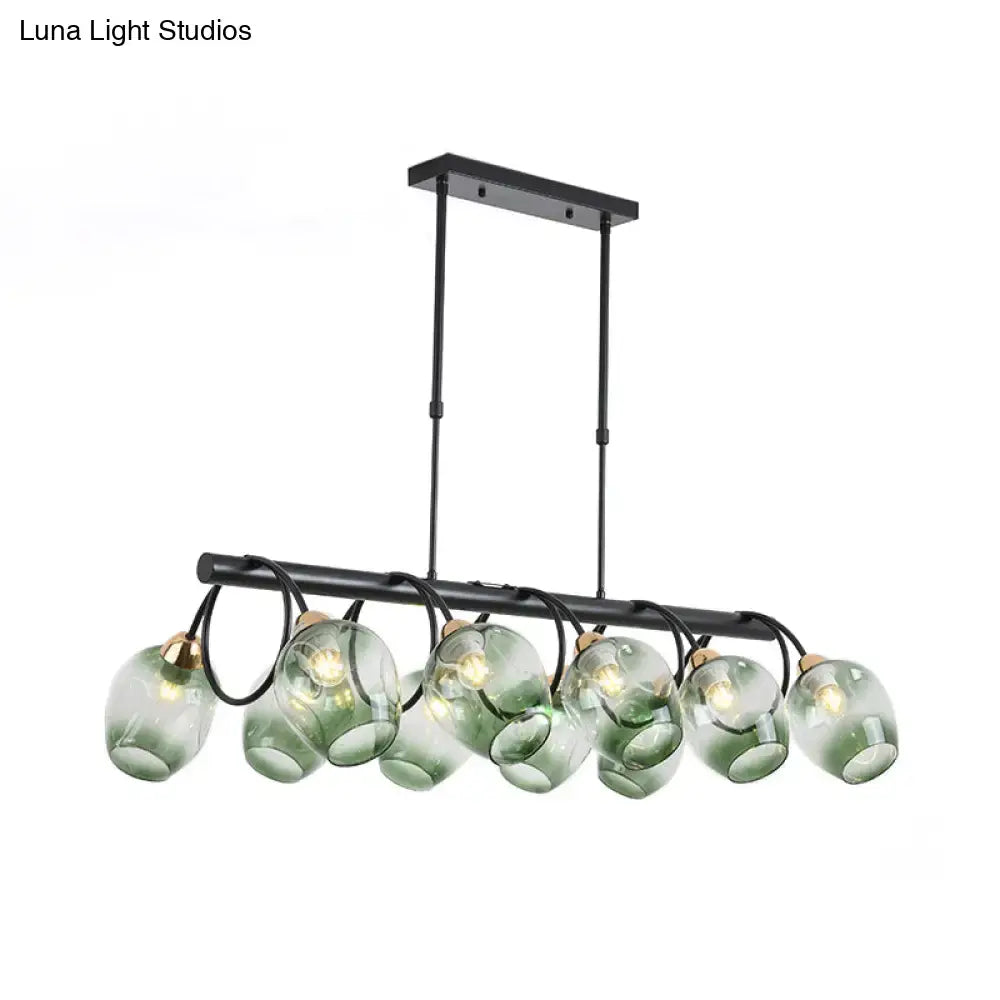 Decorbites modern black metal island light with six translucent green glass globe shades for wine cup island use