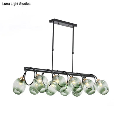 Decorbites modern black metal island light with six translucent green glass globe shades for wine cup island use