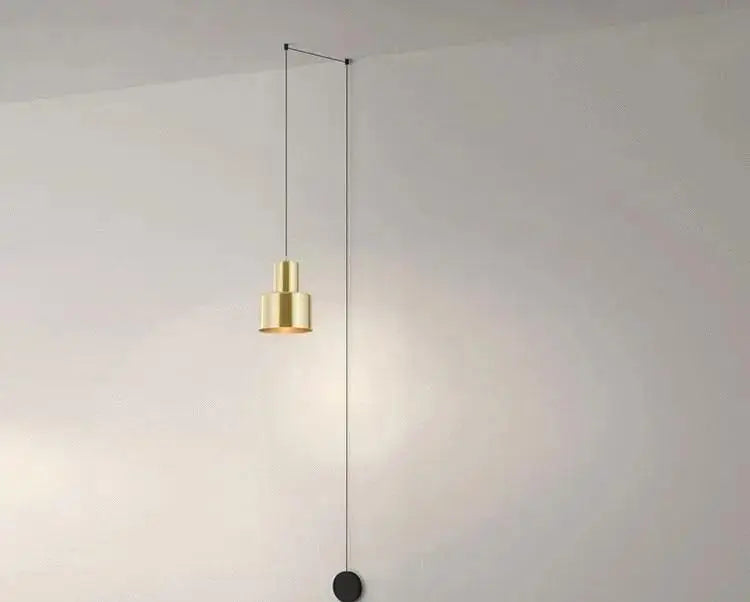 DecorBites™ modern diy pendant light features a minimalist brass tiered cylindrical design with black cord suspension