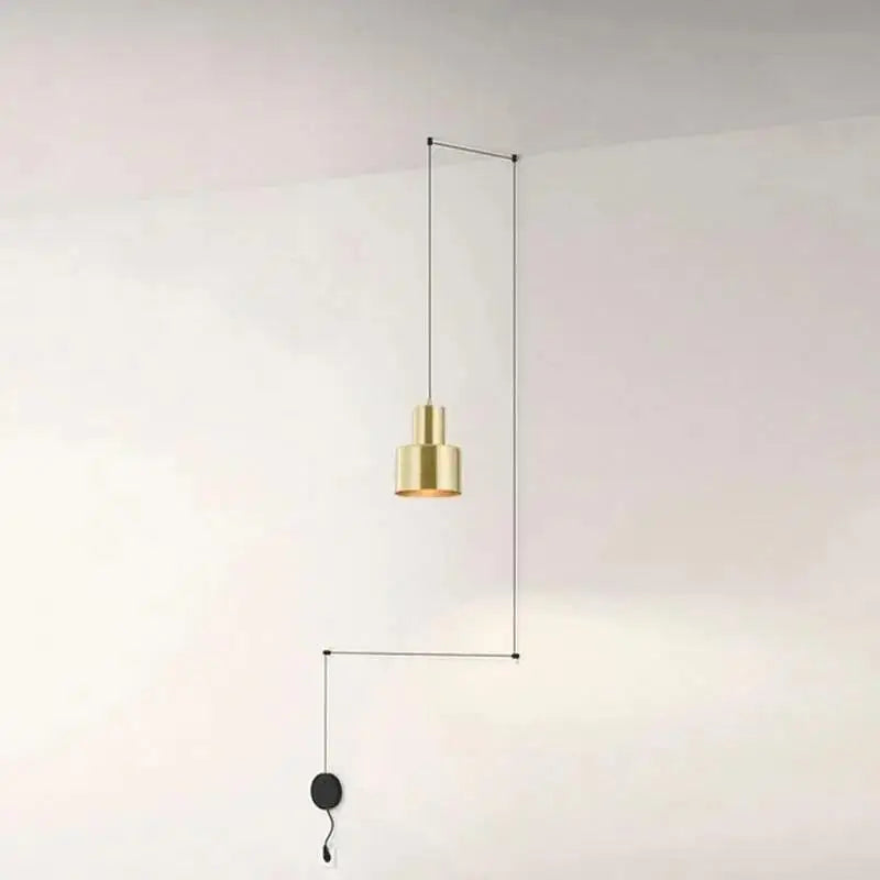 Decorbites modern diy pendant light featuring a minimalist brass pendant light with geometric design and black cord suspension