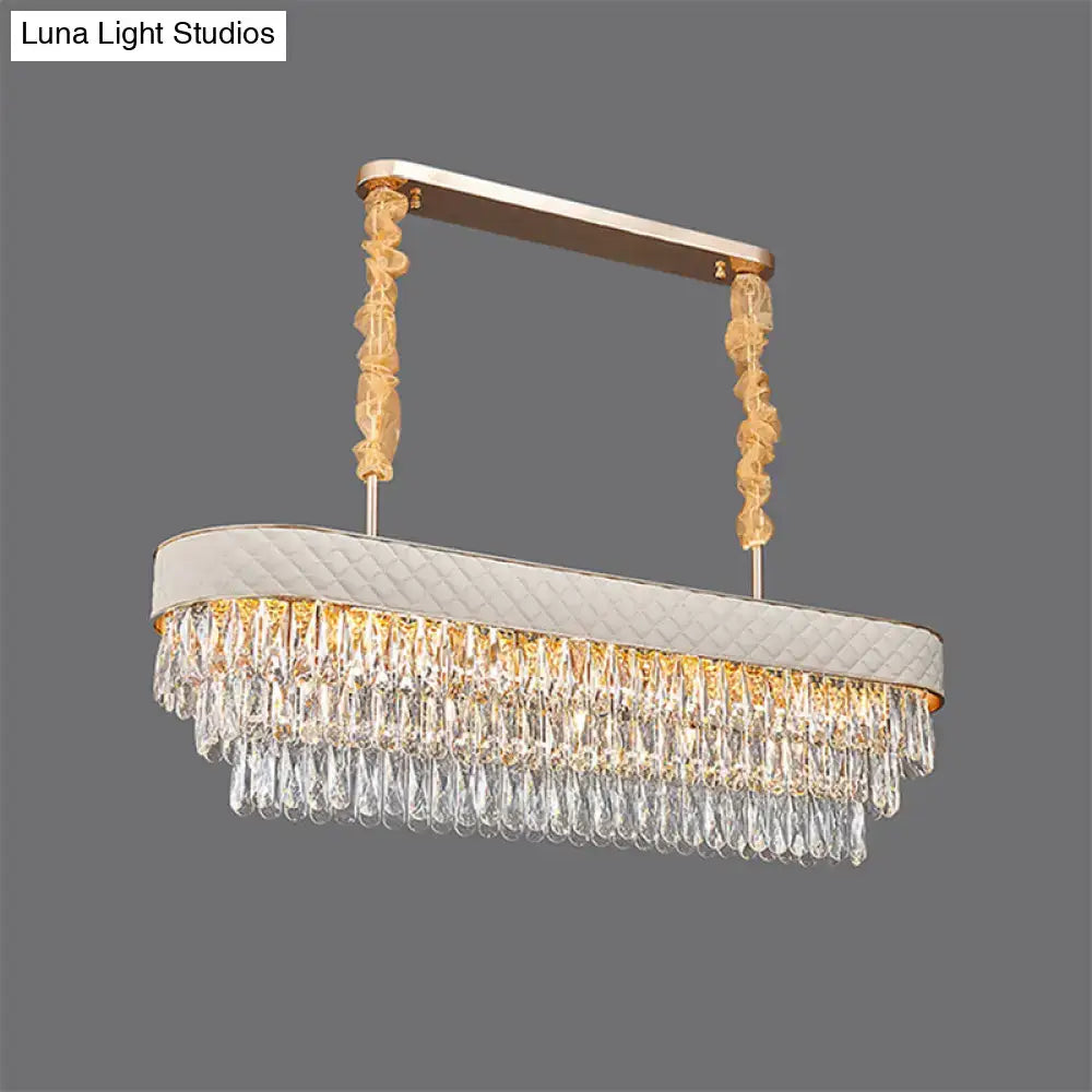 Elegant white fabric top drum crystal drops pendant light with gold frame and 12 heads for dining room 220v-240v 110v-120v