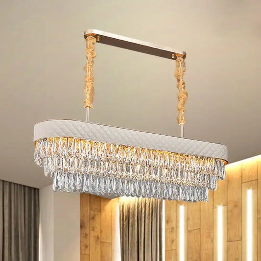 Elegant DecorBites™ modern drum crystal drops pendant light with white quilted fabric, gold accents for dining room 220v-240v 110v-120v
