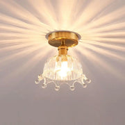 Decorbites modern floral glass ceiling light with golden fixture clear faceted dome and crystal droplets 110v-120v 220v-240v