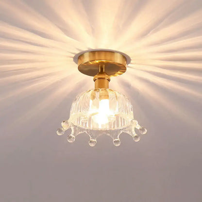 Decorbites modern floral glass ceiling light with golden fixture clear faceted dome and crystal droplets 110v-120v 220v-240v