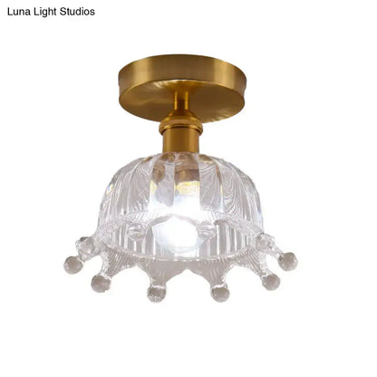 Decorbites modern floral glass ceiling light with clear glass chandelier and gold-toned crown design 110v-240v
