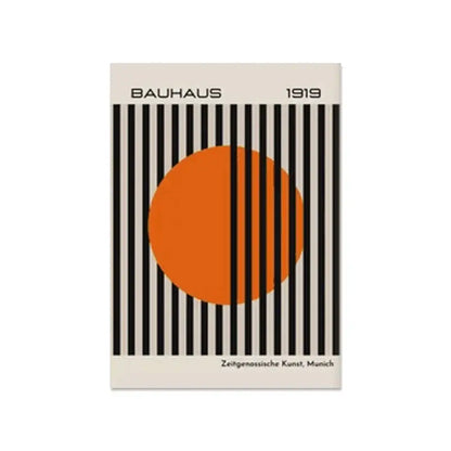 Decorbites™ modern geometric canvas wall art print featuring a bold orange circle with black stripes on off-white background