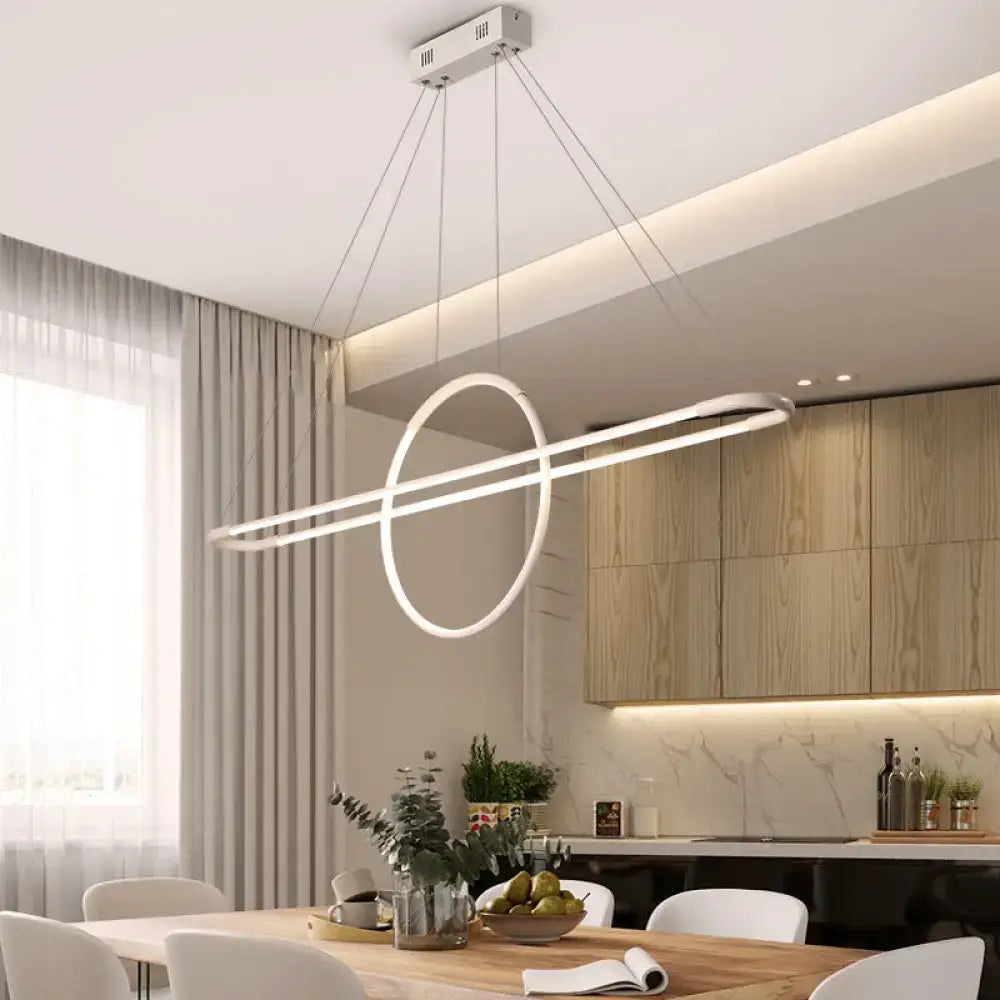 Decorbites modern geometric white led metal light fixture with remote control for dining room ceiling lighting