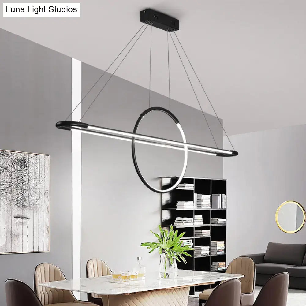 DecorBites™ modern geometric island pendant light fixture in black and silver metal for dining room with remote control