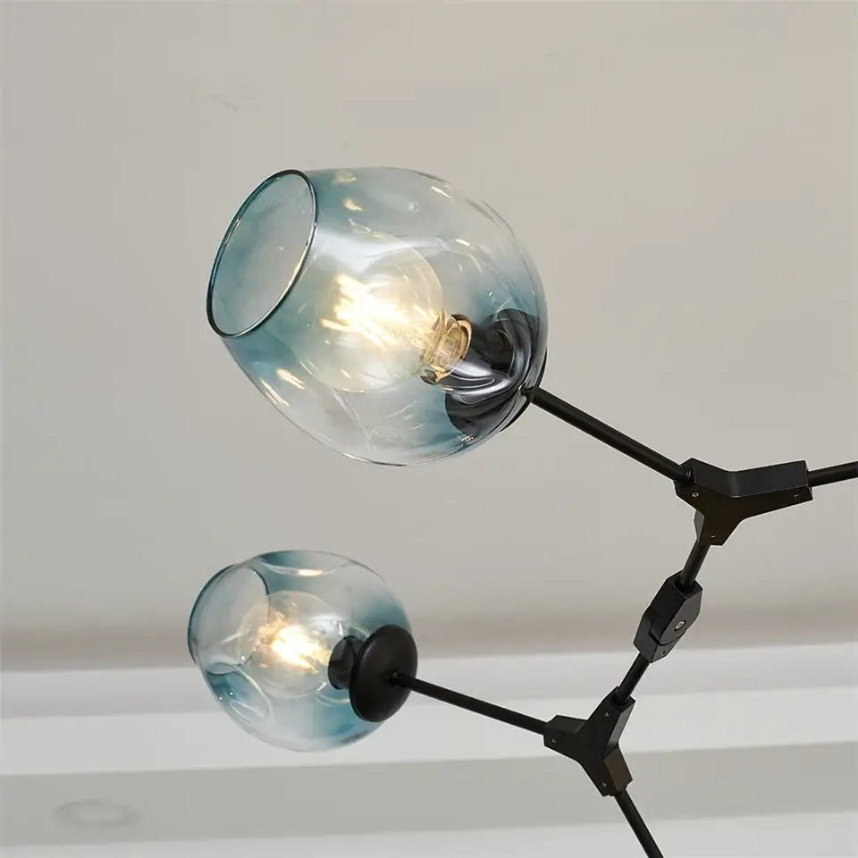 DecorBites™ modern glass ball led chandelier with blue gradient glass globe and black metal arms for home decor