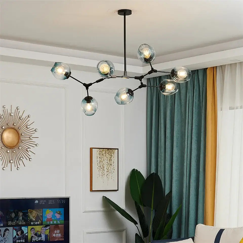 Decorbites modern black gold glass ball pendant chandelier with nordic glass ball design and clear globe bulbs