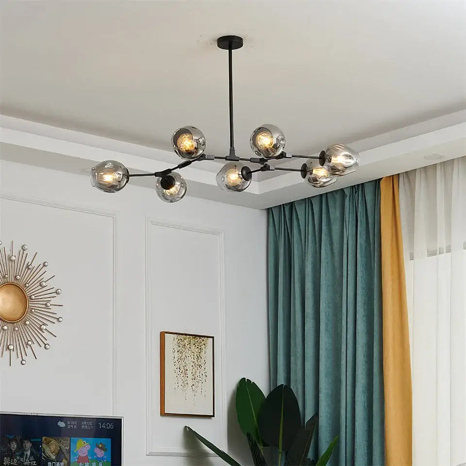 DecorBites™ modern black gold metal chandelier featuring multiple nordic glass ball globes for stylish lighting