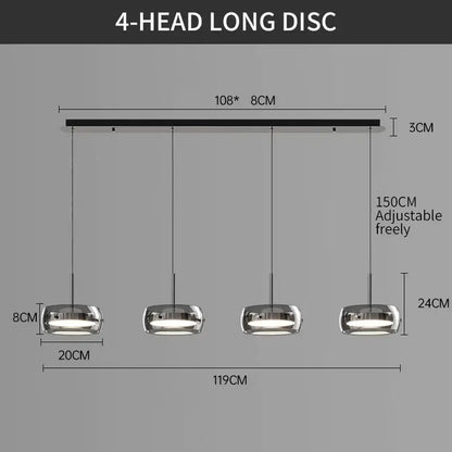 Decorbites modern chrome finished 4-head long disc pendant light with adjustable length for dining table pendant use