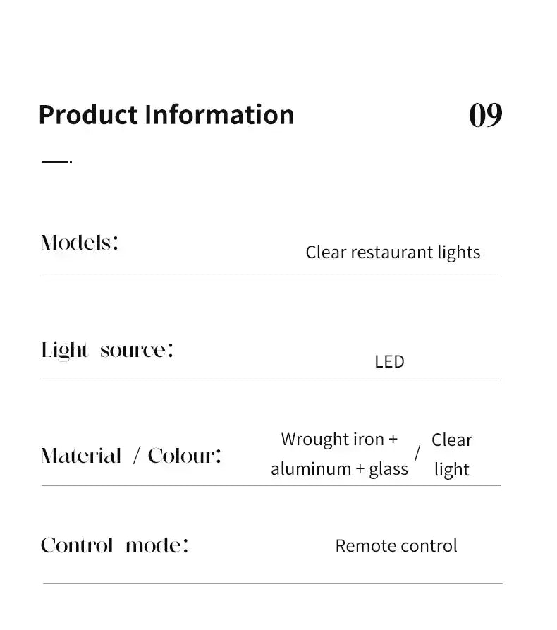 DecorBites™ modern glass dining table pendant light with clear wrought iron aluminum glass and led illumination