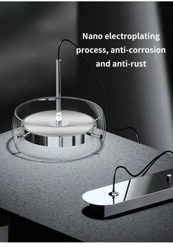 DecorBites™ modern glass dining table pendant light with sleek chrome finish and transparent glass base design
