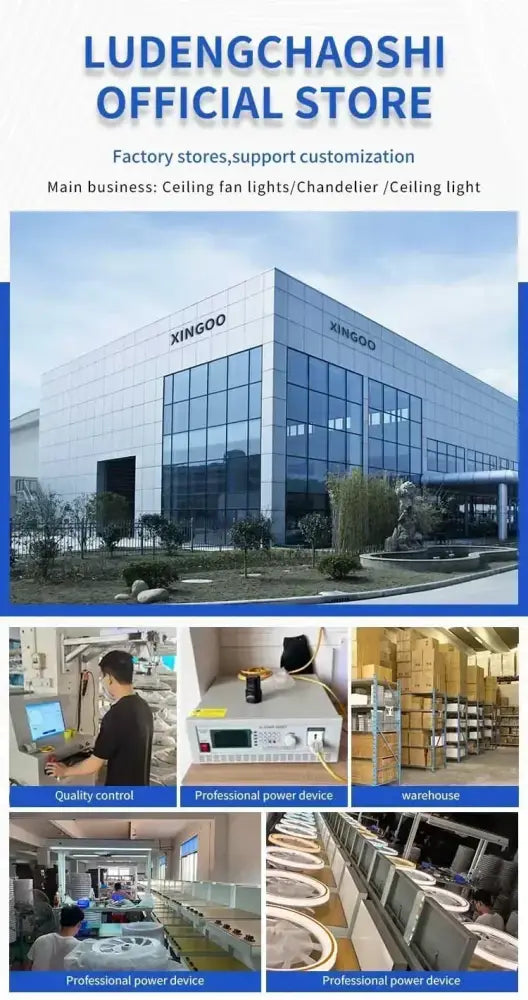 Modern glass-paneled factory building with xingoo branding showcasing DecorBites pendant light for dining table use