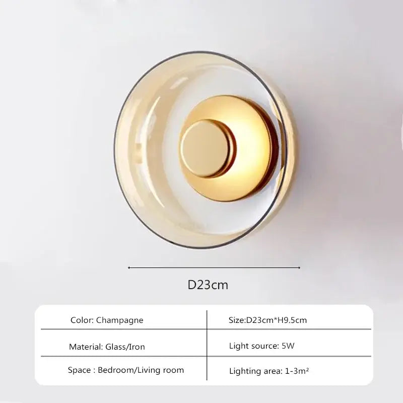 Champagne-colored glass and iron decorbites modern glass led wall light with circular design for stylish wall lighting